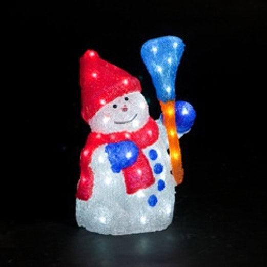 43cm Illuminated Snowman with Red Scarf & Broom