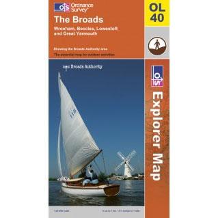 OS Explorer Map OL40 - The Broads Wroxham Beccles Lowestoft and Great Yarmouth
