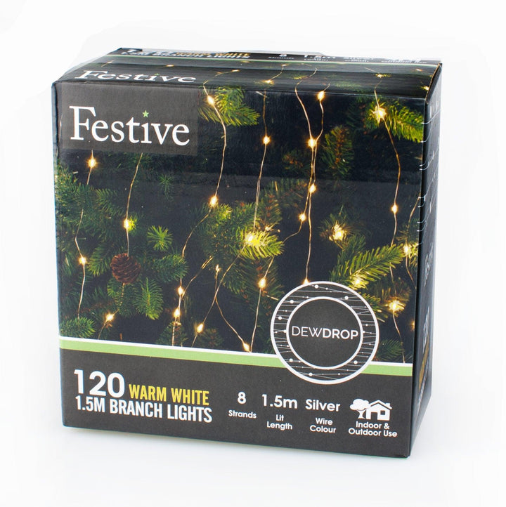 120 Warm White LED Christmas Tree Branch Lights - 1.5m - Towsure