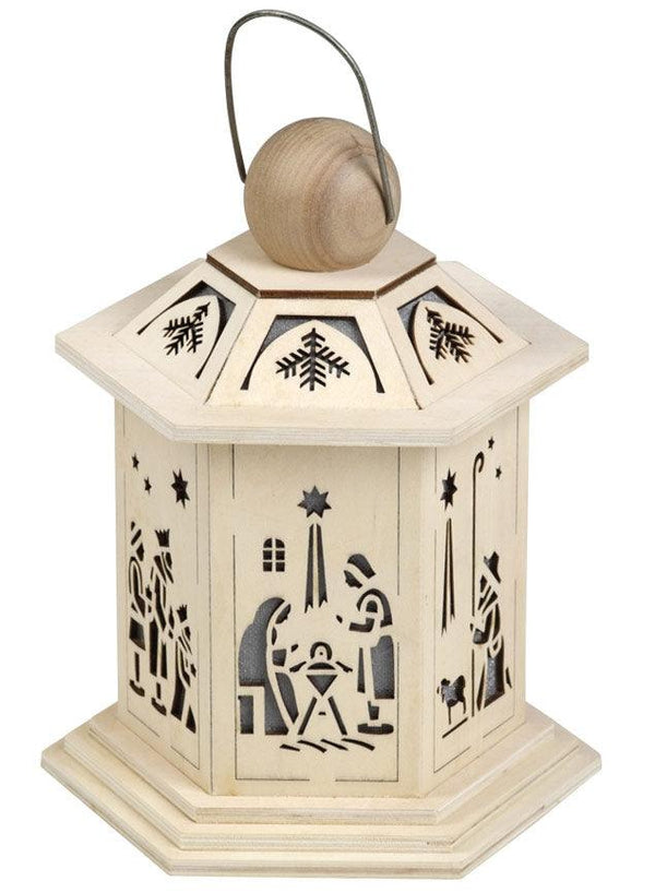 14cm LED Wooden Christmas Lantern - Nativity