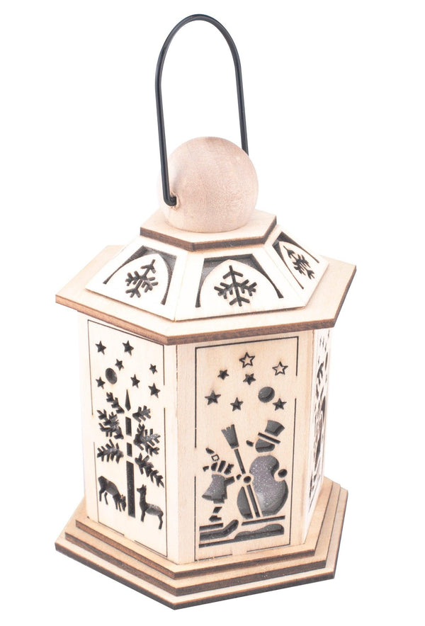 14cm LED Wooden Christmas Lantern - Snowman