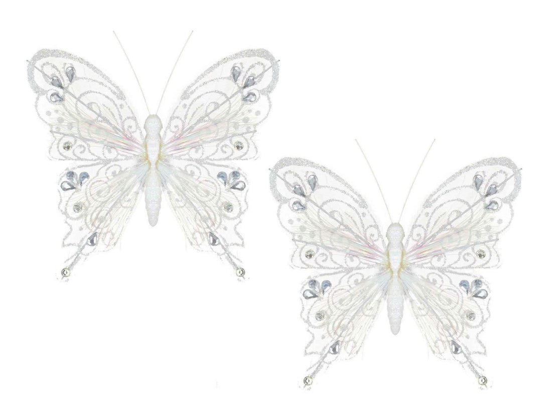 2 Piece white Butterfly Decorations With Clip - 14 x 11cm - Towsure