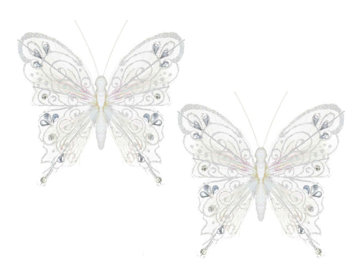 2 Piece white Butterfly Decorations With Clip - 14 x 11cm - Towsure