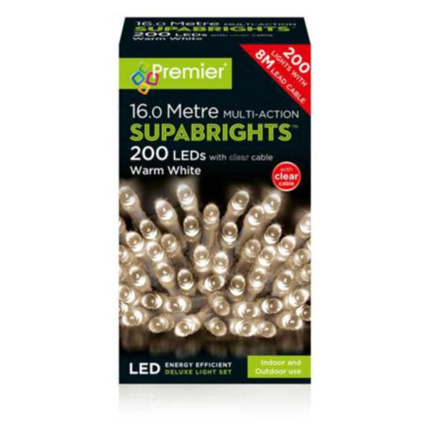 200 LEDs Multi-Action Supabrights Christmas Lights 16 Metres - Warm White