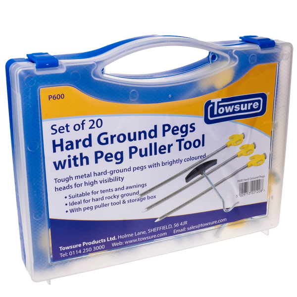 Towsure Set of 20 Hard Ground Tent Pegs with Peg Puller Tool