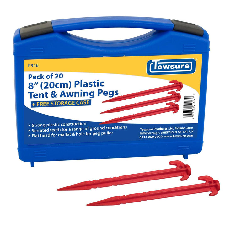 20cm Plastic Tent & Awning Pegs - Pack of 20 - Towsure