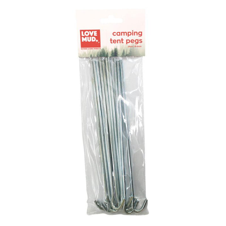 24cm Galvanised Steel Tent Pegs - Pack of 10 - Towsure
