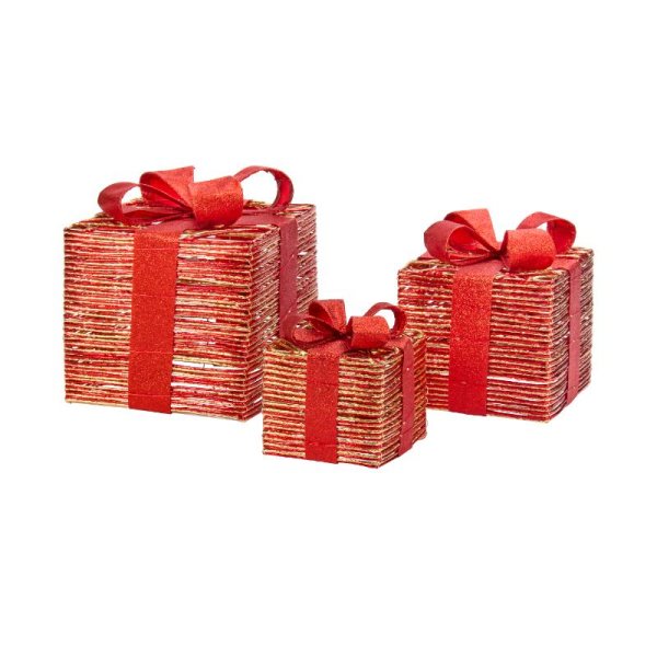 Three Kings Christmas Light Gift Box Red/Gold - Set of 3