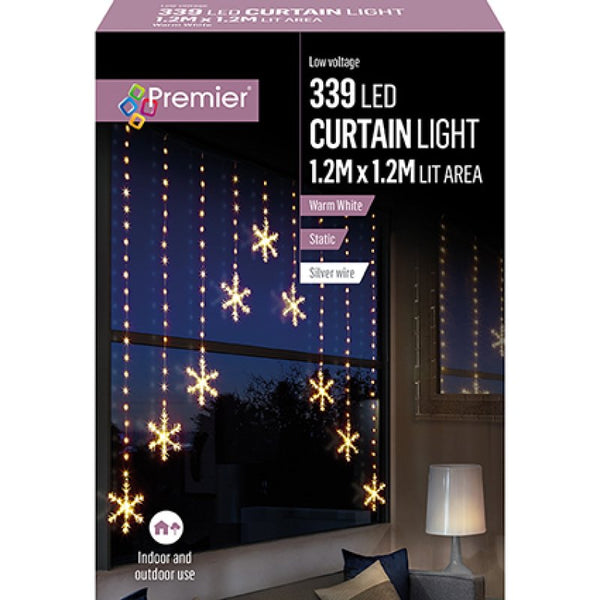 Premier Curtain Light With 339 Warm White LED Lights - Snowflake