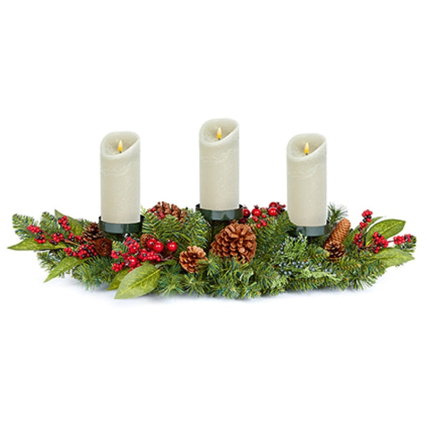 Christmas Natural Red Berry Triple Candle Holder - 80cm