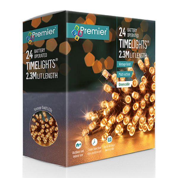 Premier Vintage Gold 24 LED Lights - Battery Operated