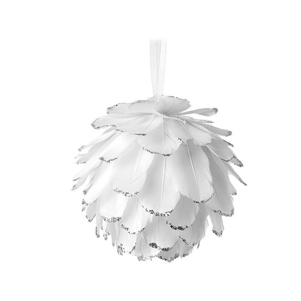 Xmas White Feather Bauble – Elegant Feather Christmas Decoration (12cm)