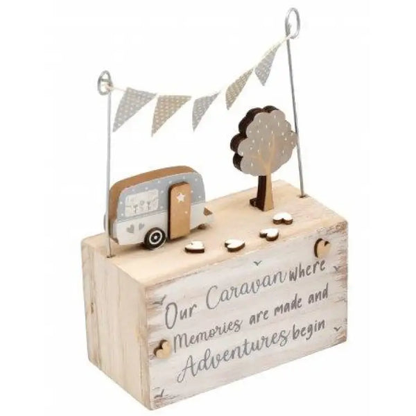 Wooden Caravan & Bunting Ornament