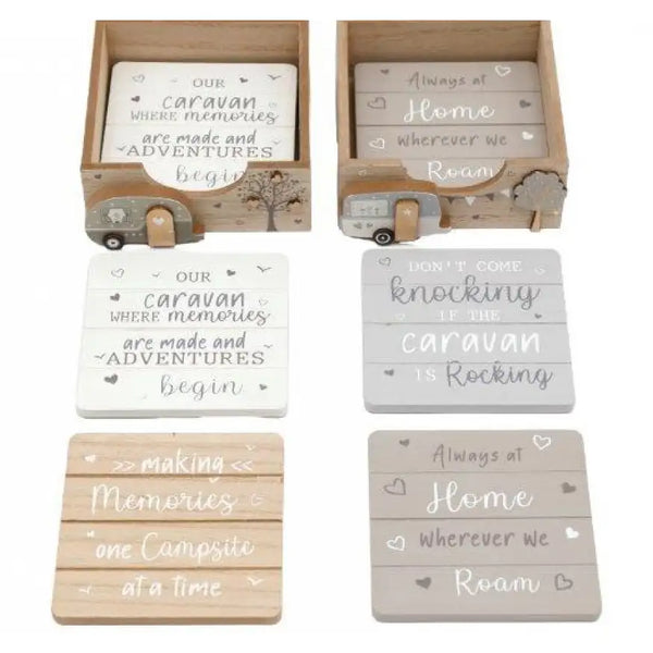 Wooden Caravan Coasters - Set of 4 in Wooden Tray