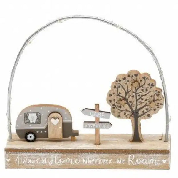 Wooden LED Illuminated Caravan Scene Ornament - 20cm