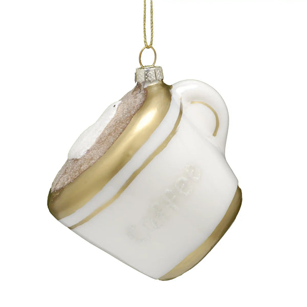 Festive 7cm Glass Coffee Cup Christmas Decoration