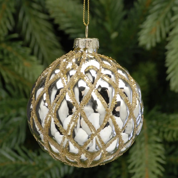 Festive 8cm Copper Champagne Gold Diamond Glass Bauble