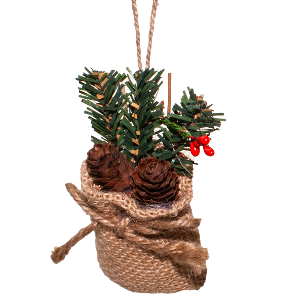 Festive 7.6cm Hessian Sack Christmas Tree Ornament