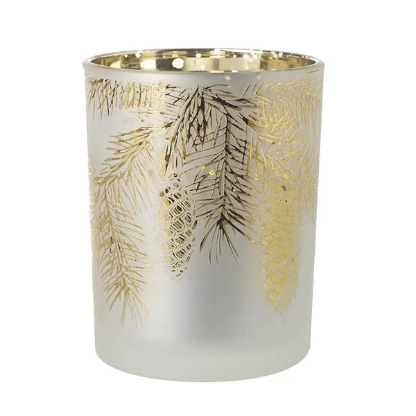 Frosted Glass & Gold Christmas Tealight Candle Holder