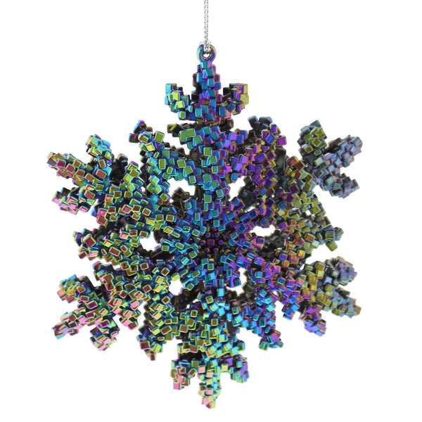 Festive 13cm Dark Iridescent Glitter Snowflake Christmas Decoration