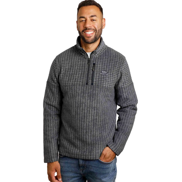 Weird Fish Men's Longmont Eco 1/4 Zip Stripe Grid Fleece - Navy