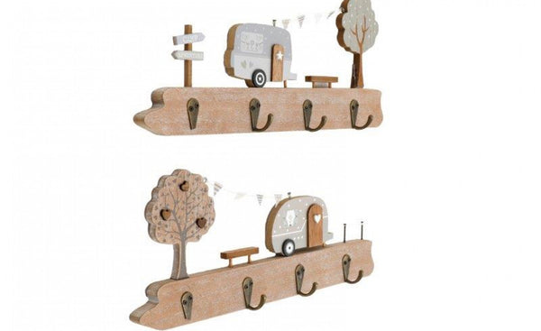 Caravan Wooden Plaque With Hanging Hooks