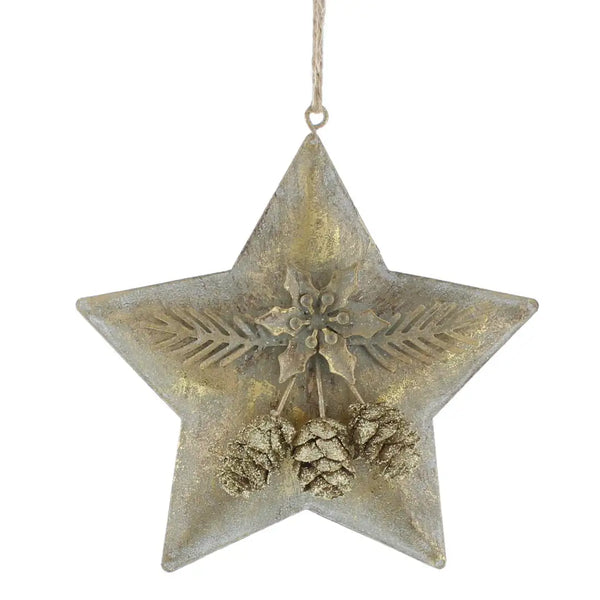 Festive 13cm Gold Aged Effect Christmas Star Decoration