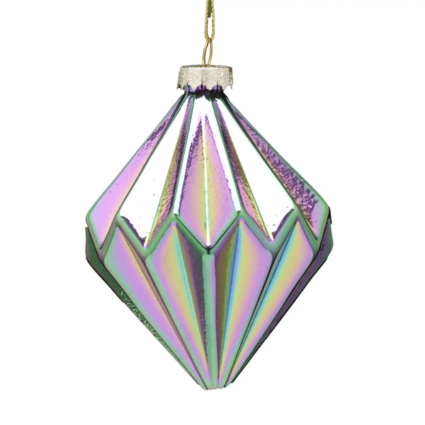 Festive 10cm Petrol Effect Glass Diamond Christmas Bauble