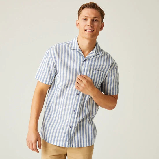 Men's Regatta Shorebay II Short Sleeve Shirt - Coronet Blue White Stripe