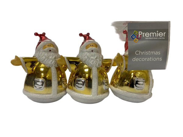 Premier 11cm Santa Christmas Tree Decorations Set of 3 - Gold or Silver