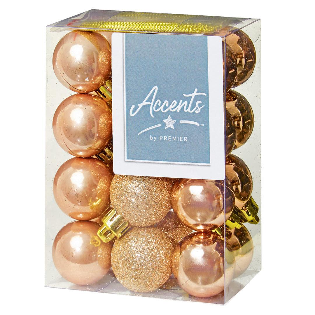 Accents 24 Multi Finish Christmas Baubles 30mm - Rose Gold - Towsure