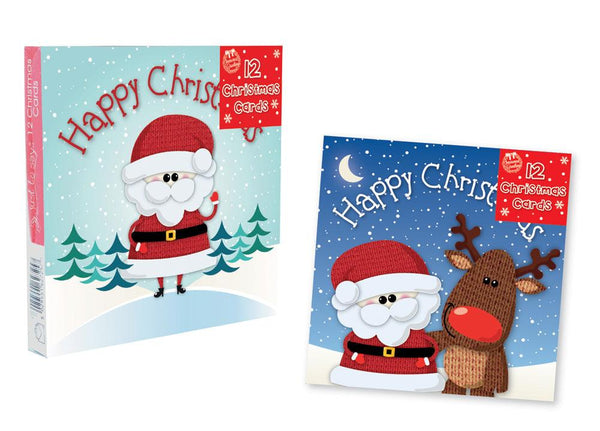 Cute Reindeer Design Square Christmas Cards - Pack of 12