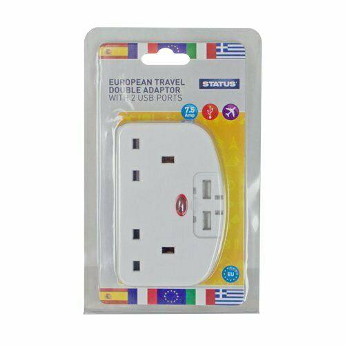 European Travel Double Adaptor With 2 USB Ports