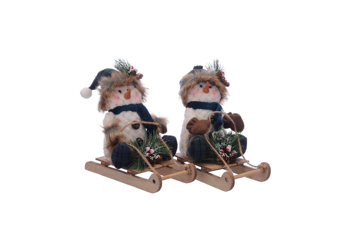 Festive 33cm Assorted Sitting Snowmen on Sleighs - Towsure