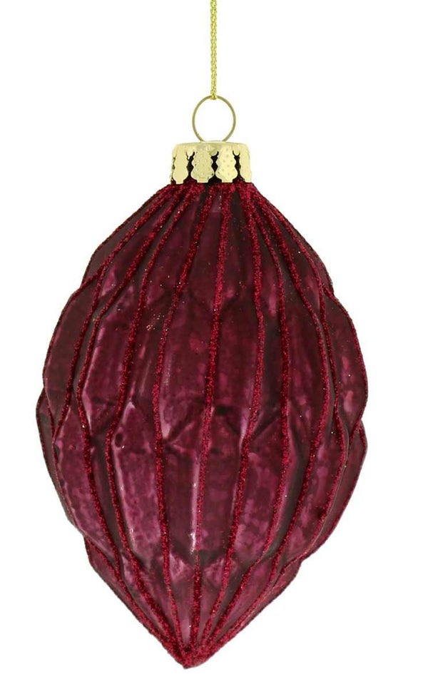 Festive Deep Red Geometric Glass Christmas Bauble - 100mm - Towsure