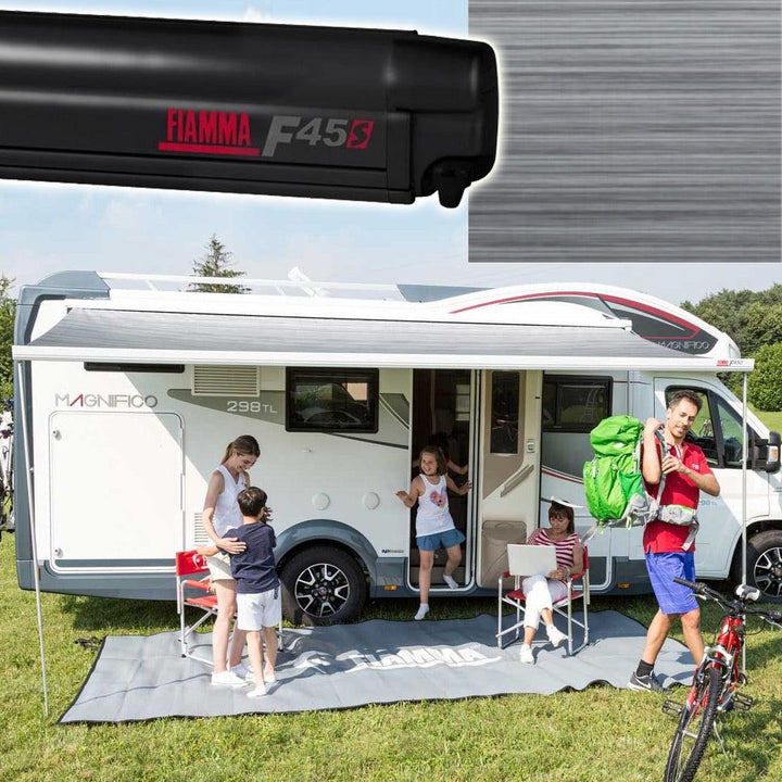 Fiamma F45S Motorhome Awning - Deep Black Casing / Royal Grey Fabric - Towsure