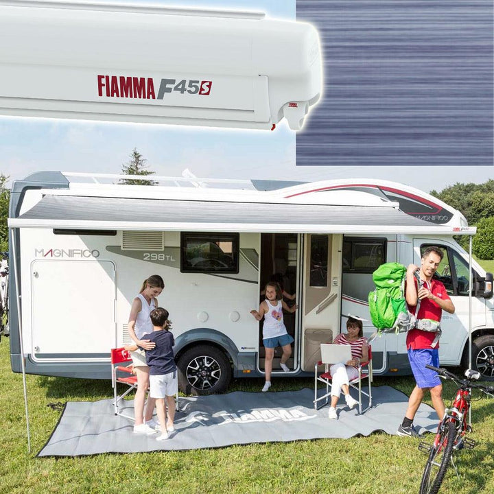 Fiamma F45S Motorhome Awning Polar White Casing / Royal Blue Fabric - Towsure