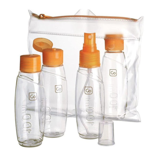 Go Travel clear toiletries cabin bottles set (4 piece)