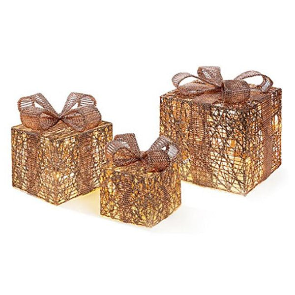 LED Twinkling Rose Gold Christmas Parcels - Warm White