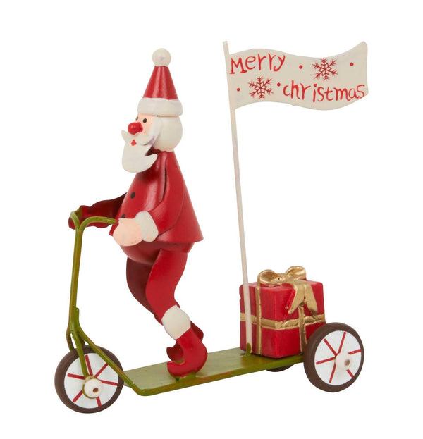 Metal Santa Claus Scooter Christmas Figure - 11cm