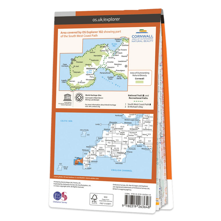 OS Explorer Map 102 - Lands End Penzance & St Ives - Towsure