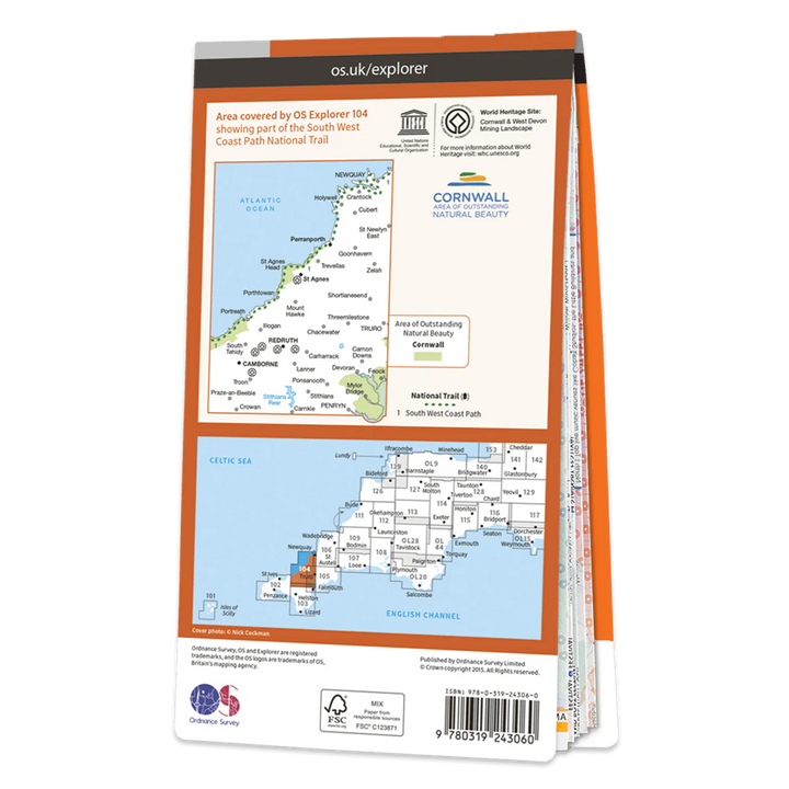 OS Explorer Map 104 - Redruth & St Agnes Camborne & Perranporth - Towsure