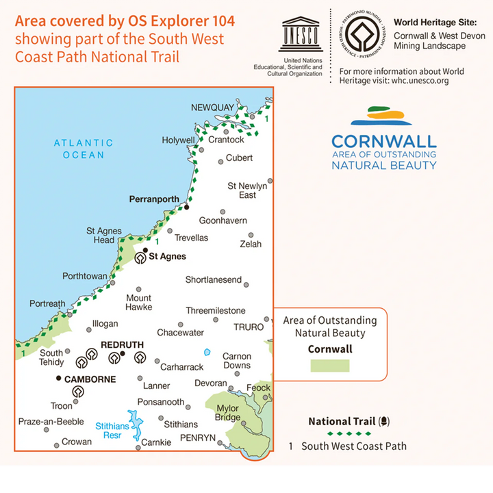 OS Explorer Map 104 - Redruth & St Agnes Camborne & Perranporth - Towsure