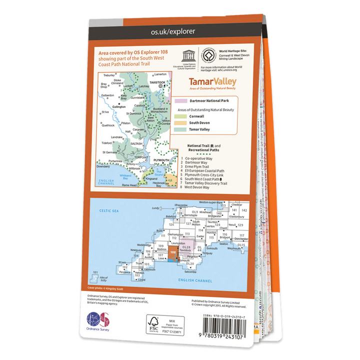 OS Explorer Map 108 - Lower Tamar Valley & Plymouth Tavistock & Callington - Towsure