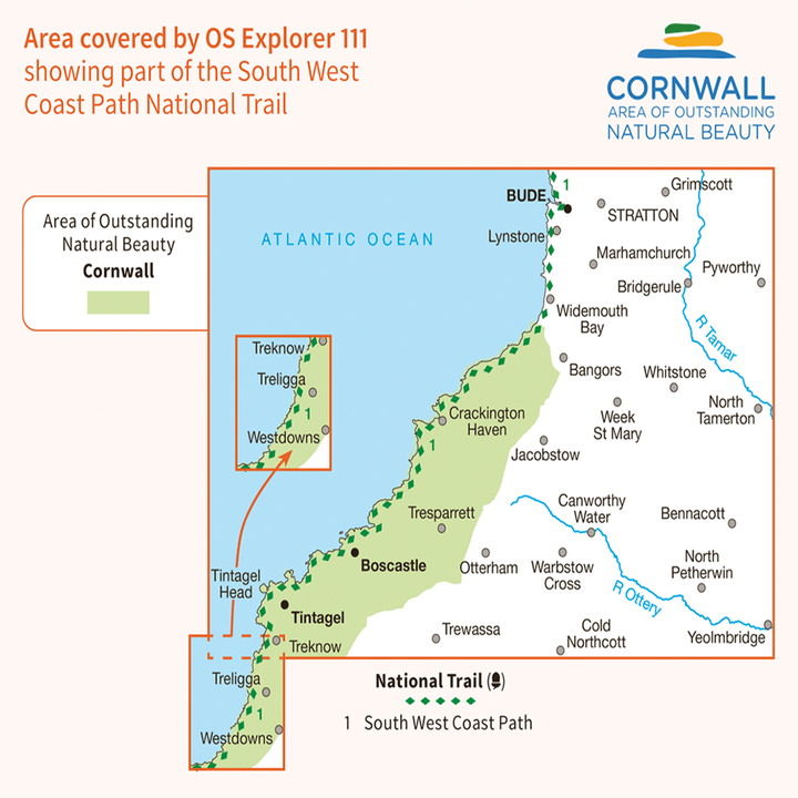 OS Explorer Map 111 - Bude Boscastle & Tintagel - Towsure