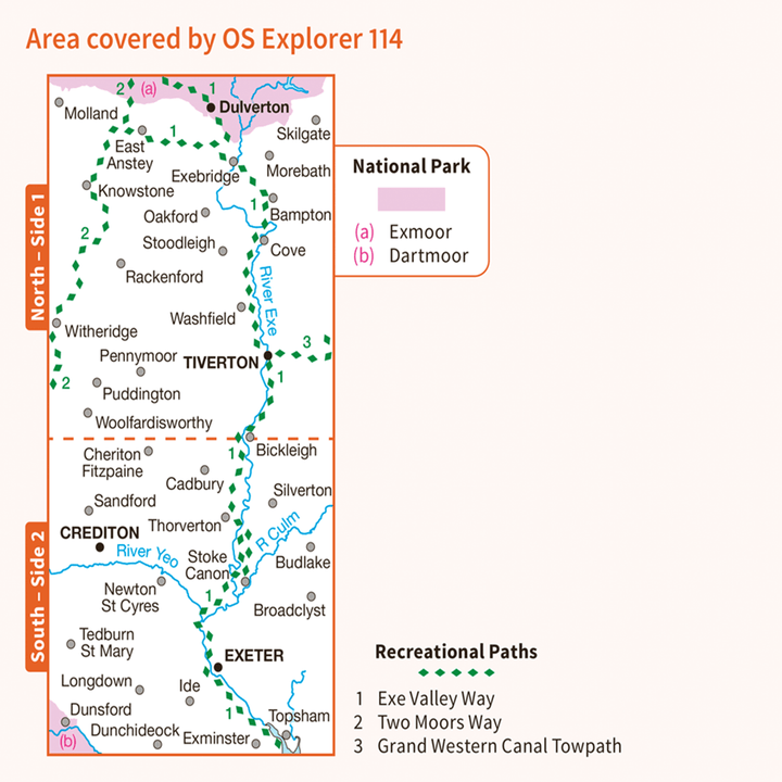 OS Explorer Map 114 - Exeter & the Exe Valley Crediton Tiverton & Dulverton - Towsure