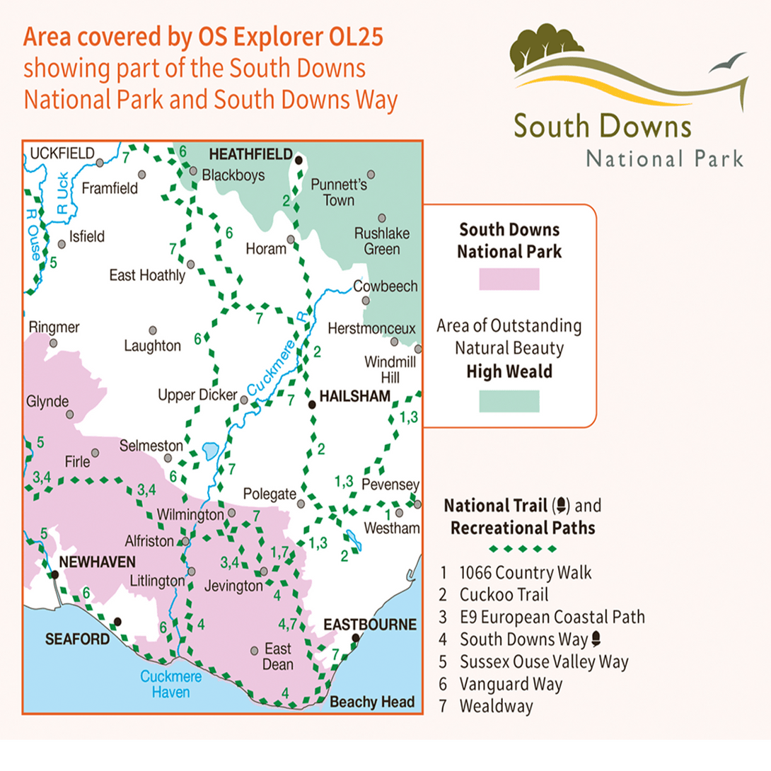 OS Explorer Map 123 - Eastbourne & Beachy Head Newhaven Seaford Hailsham & Heathfield - Towsure