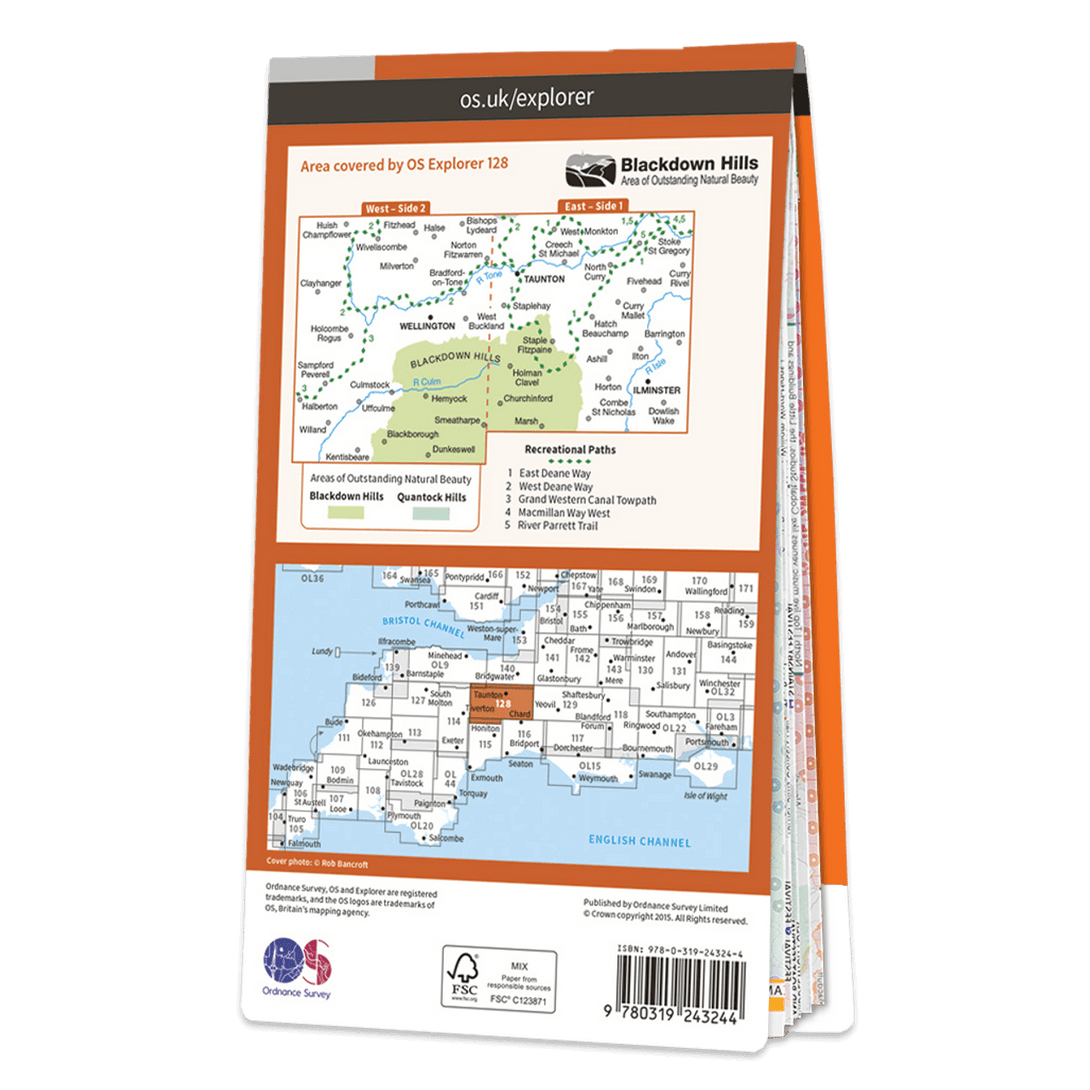 OS Explorer Map 128 - Taunton & Blackdown Hills Wellington & Ilminster - Towsure