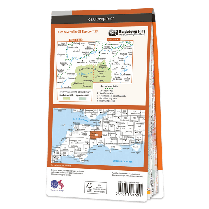 OS Explorer Map 128 - Taunton & Blackdown Hills Wellington & Ilminster - Towsure