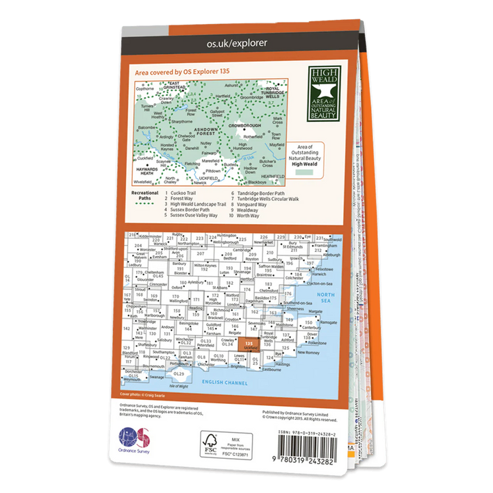 OS Explorer Map 135 - Ashdown Forest Royal Tunbridge Wells East Grinstead Haywards Heath & Crowborough - Towsure